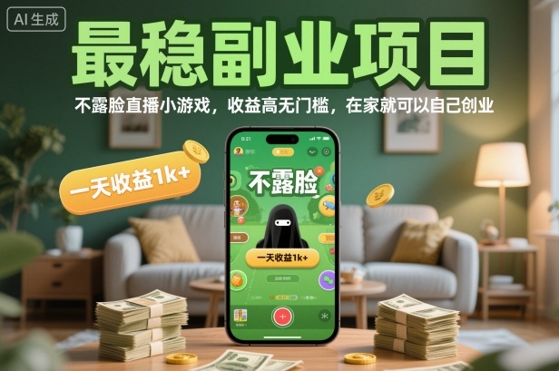 最稳副业项目,不露脸直播小游戏,收益高无门槛,一天收益1k+,在家就可以自己创业【揭秘】-鼎铸网