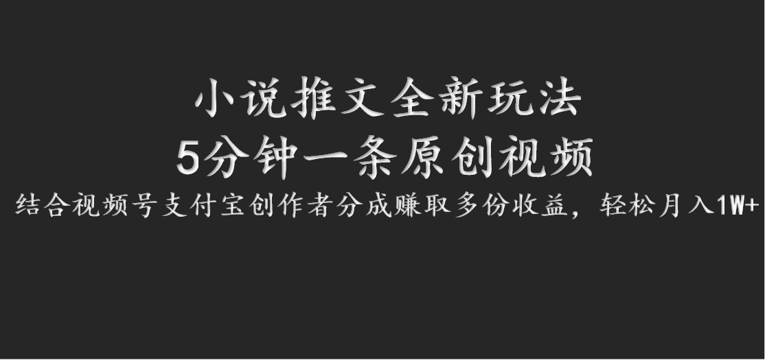 小说推文全新玩法，5分钟一条原创视频，结合视频号支付宝创作者分成赚取多份收益-鼎铸网