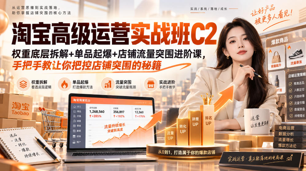 淘宝高级运营实战班C2｜权重底层拆解+单品起爆+店铺流量突围进阶课，手把手教让你把控店铺突围的秘籍-鼎铸网