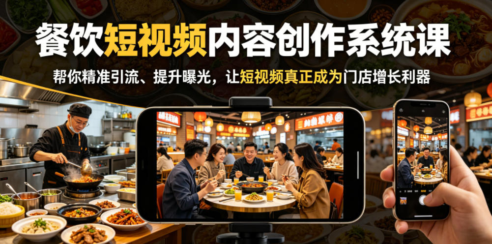 餐饮短视频内容创作系统课,帮你精准引流、提升曝光,让短视频真正成为门店增长利器-鼎铸网