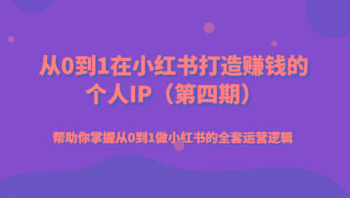 从0到1在小红书打造赚钱的个人IP(第四期)帮助你掌握从0到1做小红书的全套运营逻辑-鼎铸网