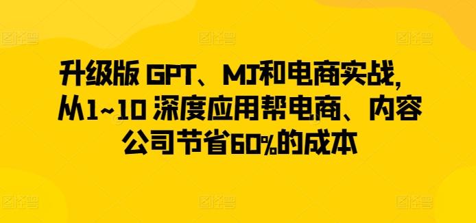 升级版 GPT、MJ和电商实战，从1~10 深度应用帮电商、内容公司节省60%的成本-鼎铸网