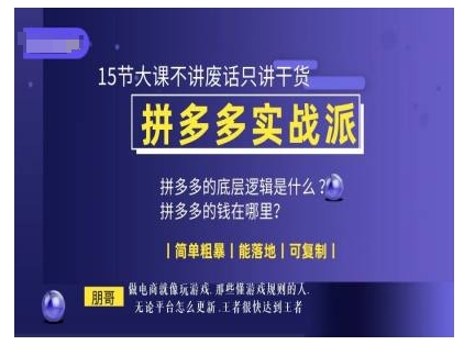 朋哥电商(拼多多实战派)，15节大课不讲废话只讲干货，简单粗暴 能落地 可复制-鼎铸网
