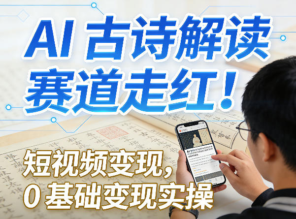 AI古诗解读赛道走红！短视频变现，0基础变现实操-鼎铸网