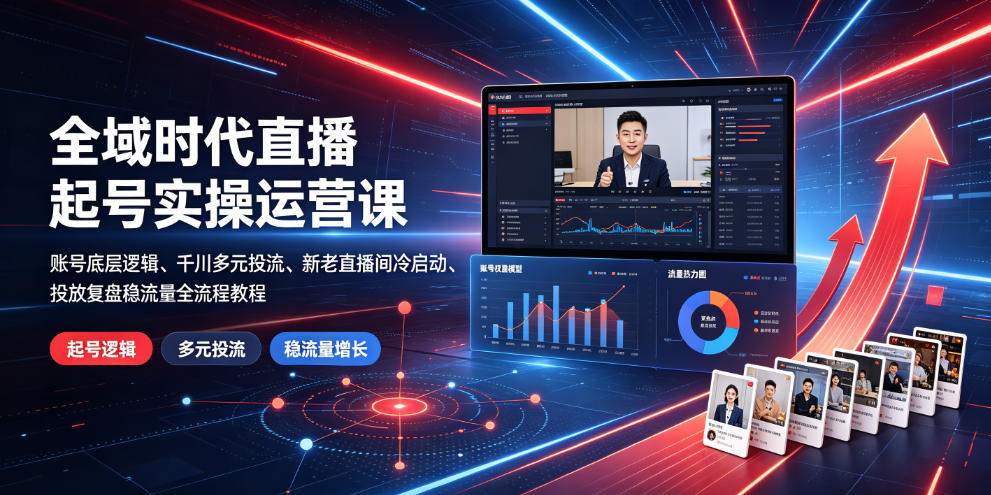 fb37b39f95cbe61bdee9a3cf713fadc7.jpeg 全域时代直播起号实操运营课|账号底层逻辑、千川多元投流、新老直播间冷启动、投放复盘稳流量全流程教程