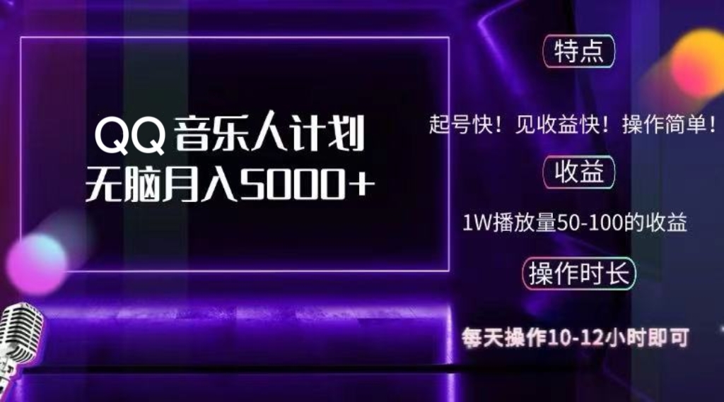 2024 QQ音乐人计划，纯无脑操作，轻松月入5000+，可批量放大操作-鼎铸网
