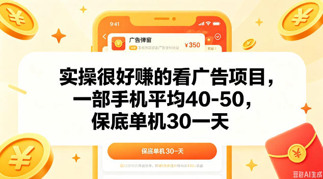 实操很好做的看广告项目,一部手机平均40-50,保底30单机一天【揭秘】-鼎铸网