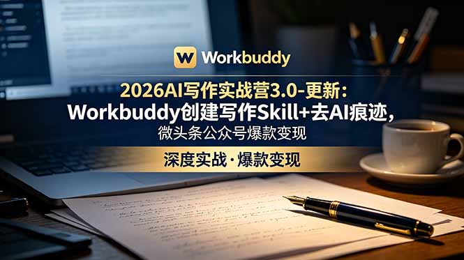 2026AI写作实战营3.0-更新：Workbuddy创建写作Skill+去AI痕迹，微头条公众号爆款变现-鼎铸网