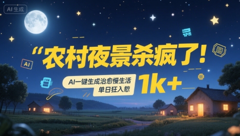 fc2de4c9a07ba13a75af70ebbdc3ac5e.jpeg 农村夜景杀疯了!AI一键生成治愈系慢生活,单日狂入1k+