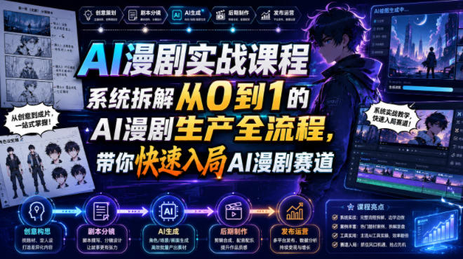 fc4adb9a4a659beb4ea78a192c96b4c2.jpeg AI漫剧实战课程,系统拆解从0到1的AI漫剧生产全流程,带你快速入局AI漫剧赛道