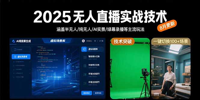 2025无人直播实战技术-8月，涵盖半无人/纯无人/AI实景/绿幕录播等主流玩法-鼎铸网