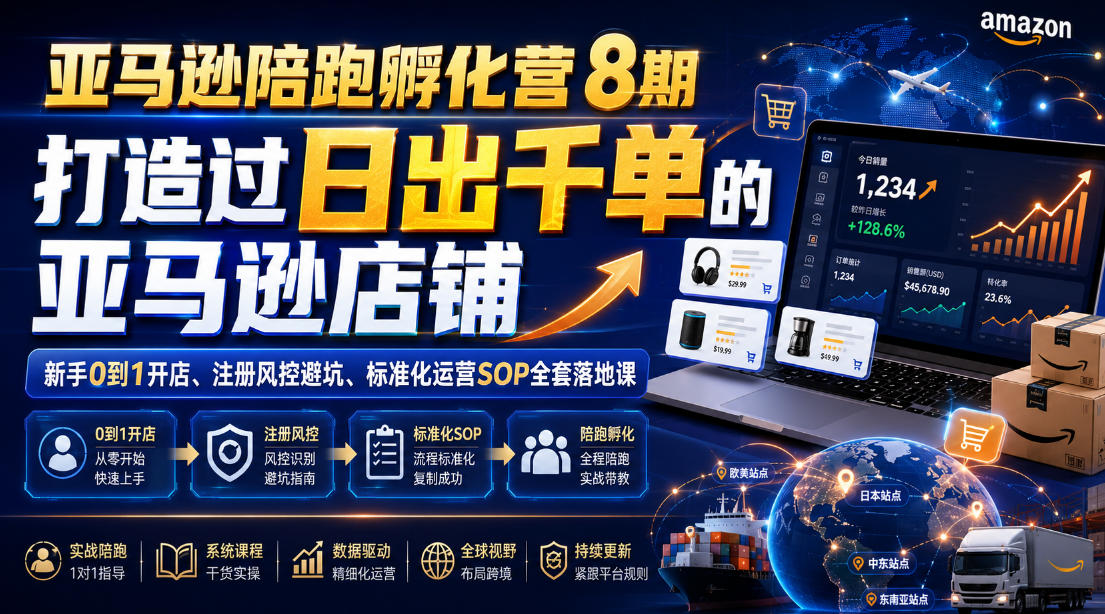 fc8bbec548cf8881fb963c6a0521b50c.jpeg 亚马逊陪跑孵化营8期,打造过日出千单的亚马逊店铺,新手0到1开店、注册风控避坑、标准化运营SOP全套落地课