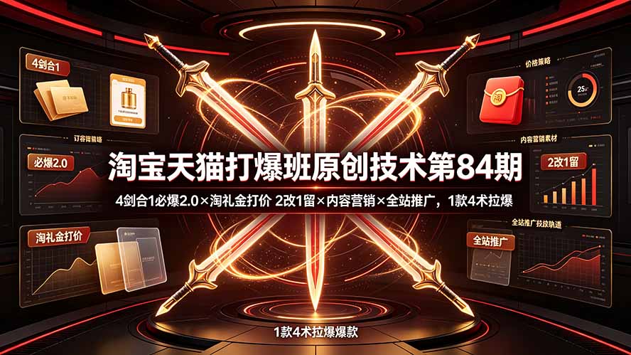 fcd34601c079730ec36748809f214baf.jpeg 淘宝天猫打爆班原创技术第84期:4剑合1必爆2.0×淘礼金打价×2改1留×内容营销×全站推广,1款4术拉爆