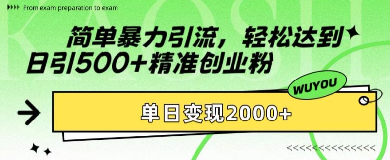 fcdd3529aee6cacd39fef2a55b8a5425.jpeg 简单暴力引流,轻松达到日引500+精准创业粉,单日变现2k【揭秘】