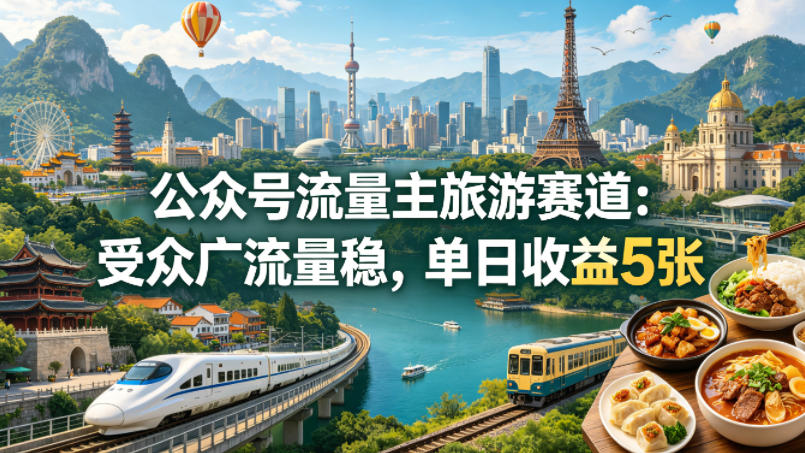 fceada5b59d91cd5bb8ac0635a835654.jpeg 公众号流量主之旅游赛道,受众广+流量稳,平均单日收益5张+