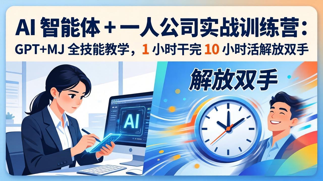 fd3751b71231d204d5ea72b8e1455e4d.jpeg AI 智能体 + 一人公司实战训练营:GPT+MJ 全技能教学,1 小时干完 10 小时活解放双手
