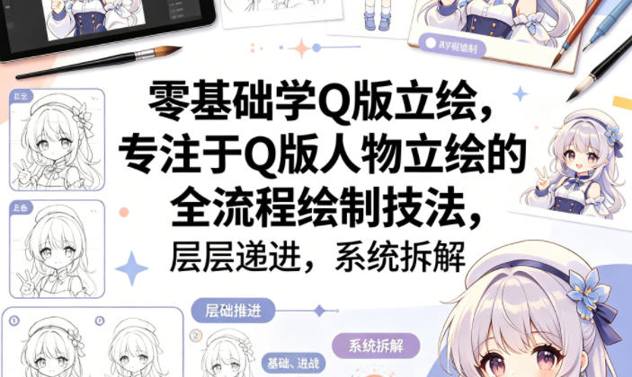 fd6c402599675830f4b9adc2ad24e69f.jpeg 零基础学Q版立绘,专注于Q版人物立绘的全流程绘制技法,层层递进,系统拆解