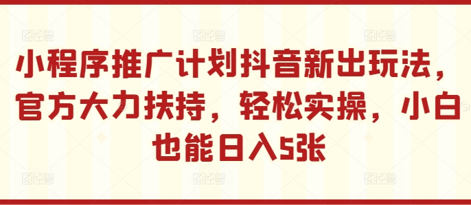 小程序推广计划抖音新出玩法，官方大力扶持，轻松实操，小白也能日入5张【揭秘】-鼎铸网