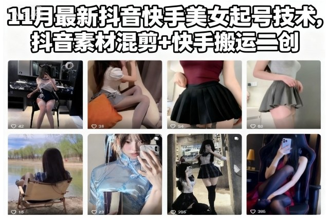 11月最新抖音快手美女起号技术，抖音素材混剪+快手搬运二创-鼎铸网