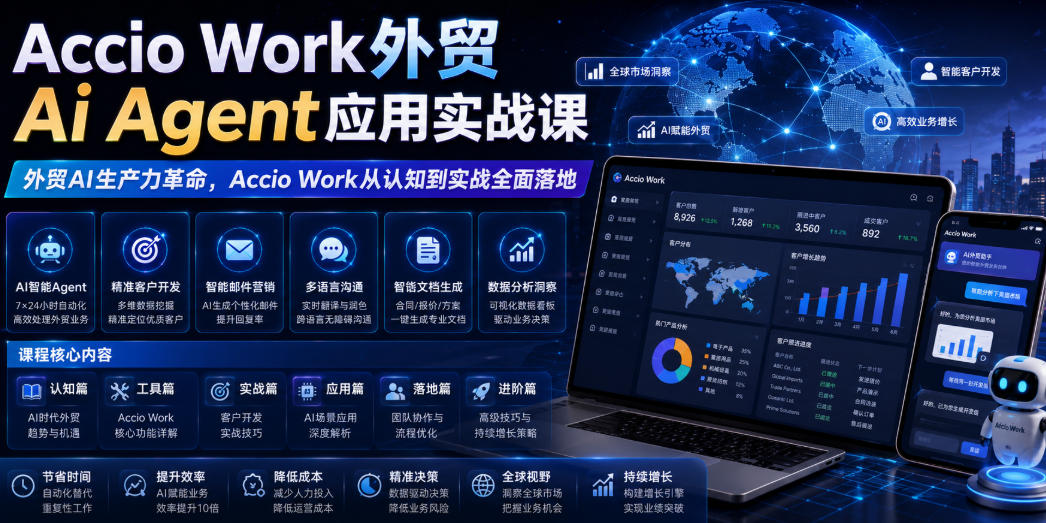 Accio Work外贸Ai Agent应用实战课，外贸AI生产力革命，Accio Work从认知到实战全面落地-鼎铸网