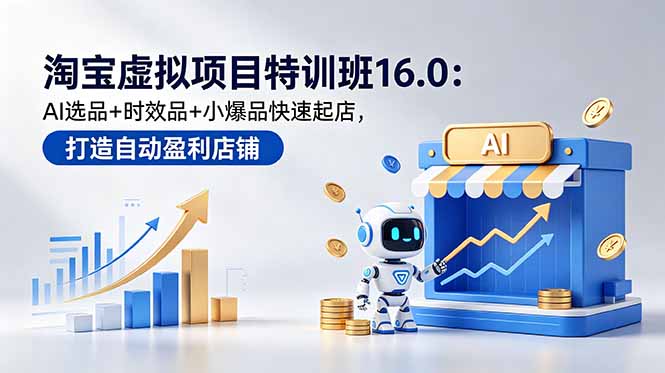 淘宝虚拟项目特训班16.0：AI选品+时效品+小爆品快速起店，打造自动盈利店铺-鼎铸网