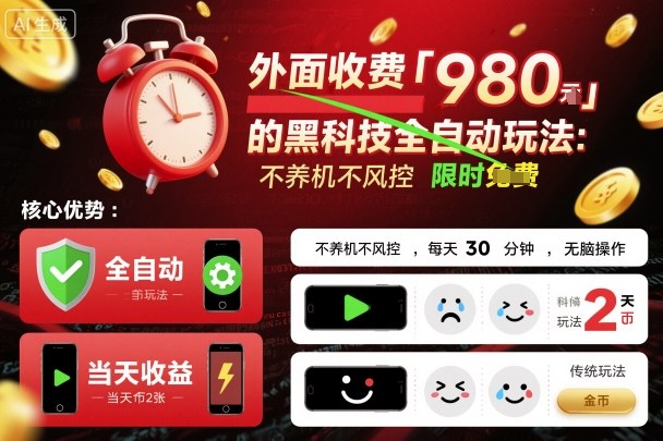 外面收费980的黑科技全自动玩法,不养机不风控,每天30分钟,无脑操作,当天收益2张【揭秘】-鼎铸网