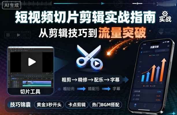 短视频切片剪辑实战指南，从剪辑技巧到流量突破-鼎铸网