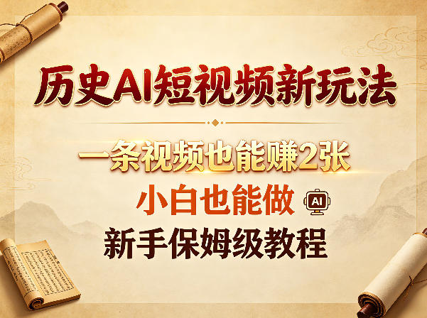 fee56ad82208f0fe3125b1467218afdd.jpeg 历史AI短视频新玩法,一条视频也能賺2张,小白也能做,新手保姆级教程