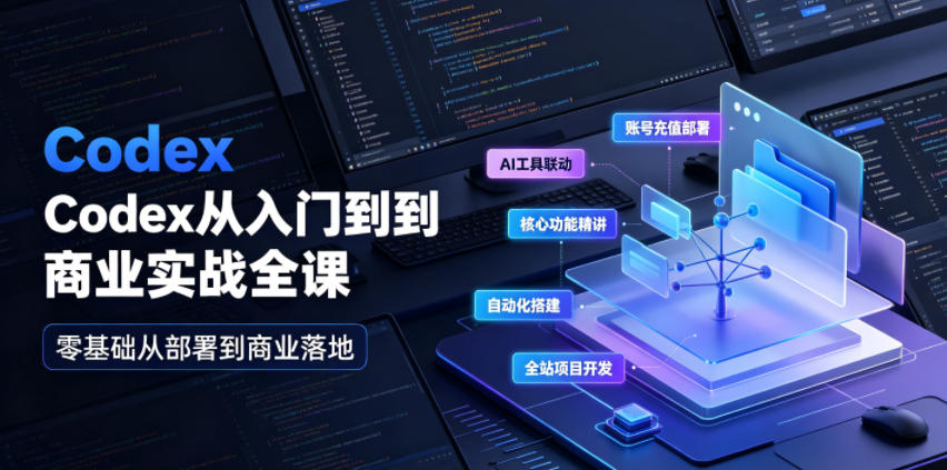 feea0331875801af6dac31b80e76793d.jpeg Codex从入门到商业实战全课|账号充值部署、AI工具联动、核心功能精讲、自动化搭建、全站项目开发零基础教程