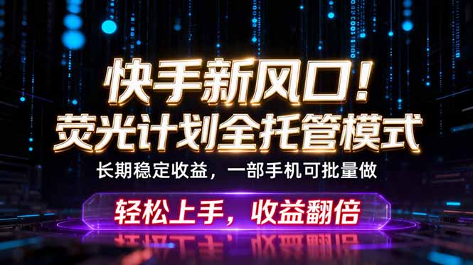 快手新风口!荧光计划全托管躺赚,不用自己干,批量操作月入3W+-鼎铸网