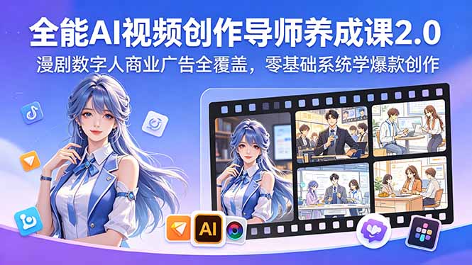 全能AI视频创作导师养成课2.0，漫剧数字人商业广告全覆盖，零基础系统学爆款创作-鼎铸网