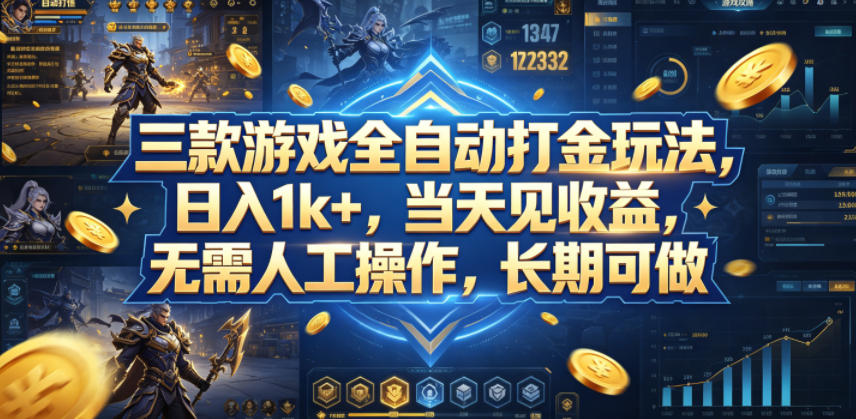 三款游戏全自动打金玩法,日入1k+,当天见收益,无需人工操作,长期可做【揭秘】-鼎铸网