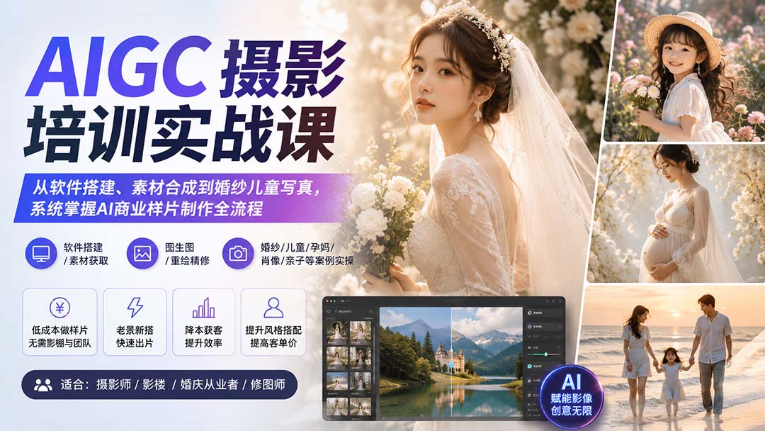 AIGC摄影培训实战课：从软件搭建、素材合成到婚纱儿童写真，系统掌握AI商业样片制作全流程-鼎铸网