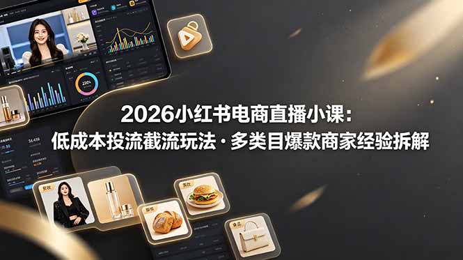 2026小红书电商直播小课，低成本投流截流玩法，多类目爆款商家经验完整拆解教学-鼎铸网