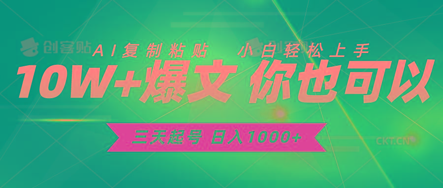 三天起号 日入1000+ AI复制粘贴 小白轻松上手-鼎铸网
