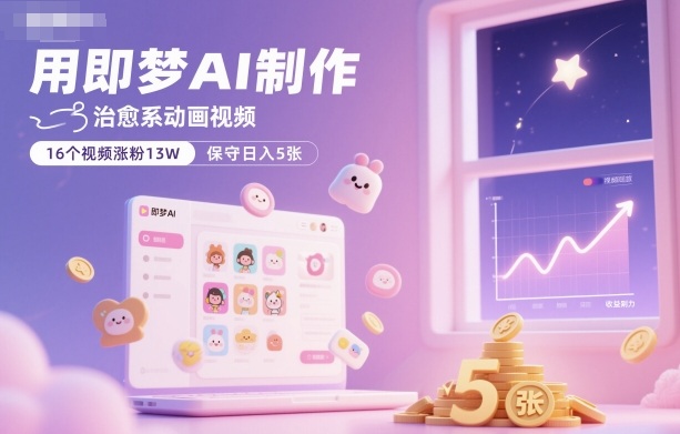 ff8d83fd0db47d8a3a6793ceec3e34c1.jpeg 用即梦AI制作治愈系动画视频,16个视频涨粉13W,保守日入5张