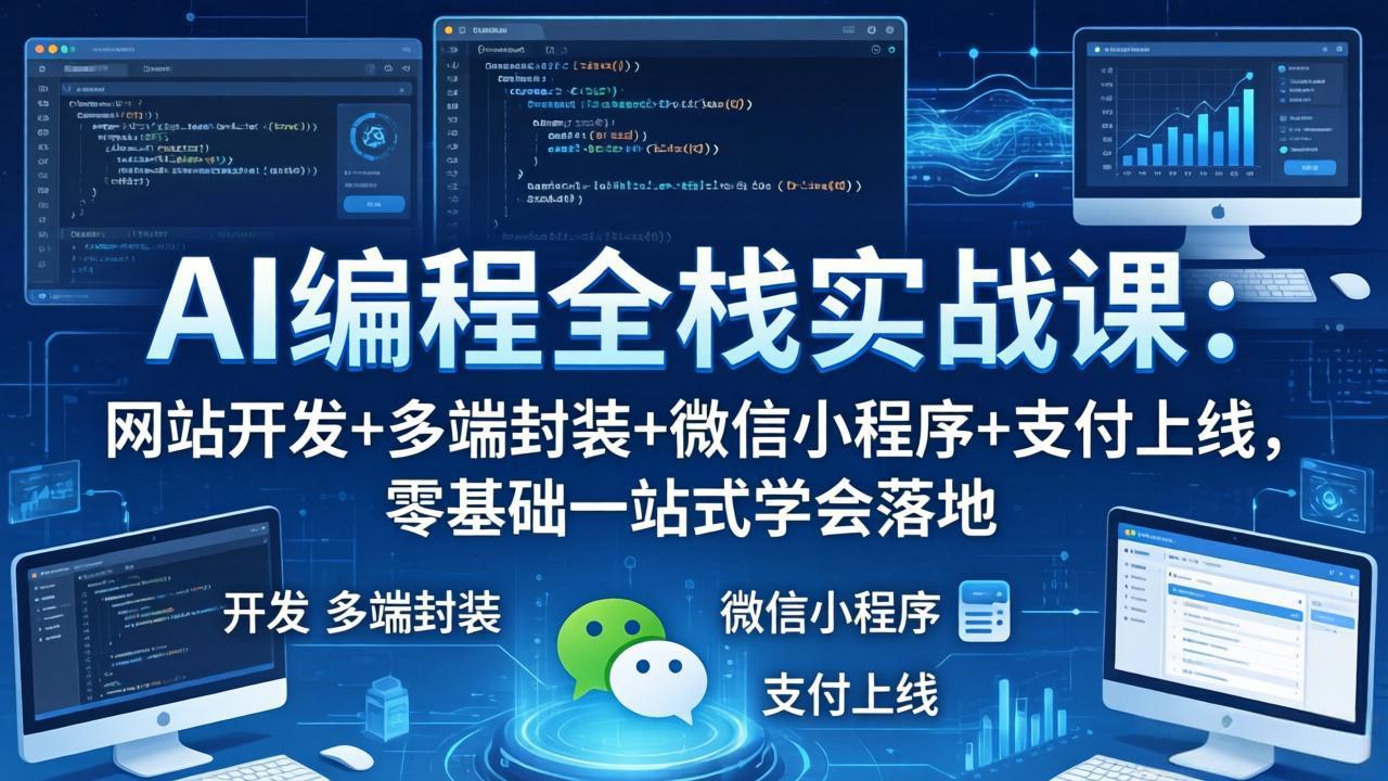ffc87b4d36aa73f0b5327e8a5c3503e2.jpeg AI编程全栈实战课:网站开发+多端封装+微信小程序+支付上线,零基础一站式学会落地